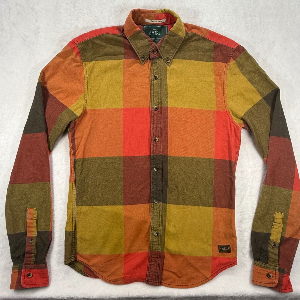 Scotch & Soda Men's Luxury Garments Flannel Shirt Button Up Orange Brown Size S
